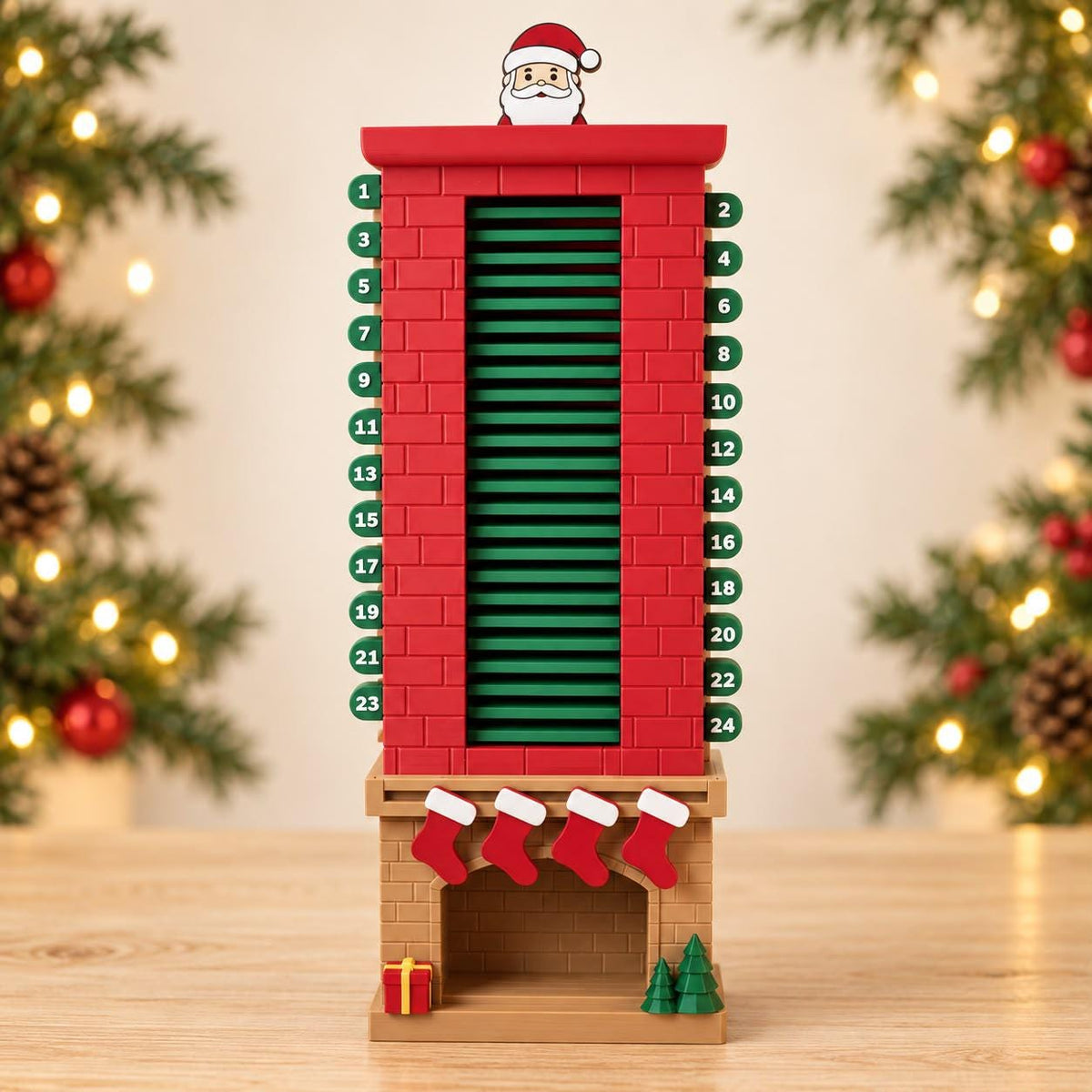 Santa chimney advent calendar with 24 numbered countdown bars