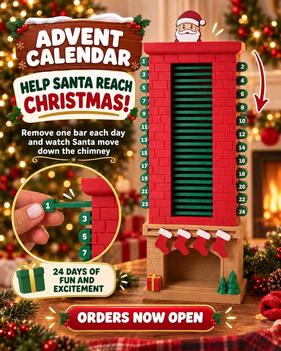 Reusable Santa chimney advent calendar holiday decoration